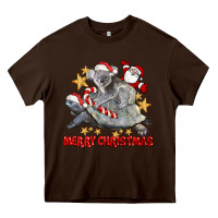 Chocolate Brown Merry Christmas Tortoise And Koala Heavy Core Tee - LillyAllenDesigns