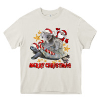 Cream Merry Christmas Tortoise And Koala Heavy Core Tee - LillyAllenDesigns
