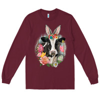 Burgundy Happy Easter Cow Easter Day Long Sleeve Tee - CowGirlArtShop
