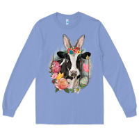 Colony Blue Happy Easter Cow Easter Day Long Sleeve Tee - CowGirlArtShop