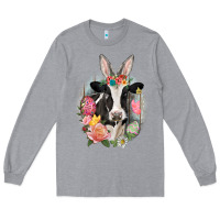 Heather Grey Happy Easter Cow Easter Day Long Sleeve Tee - CowGirlArtShop