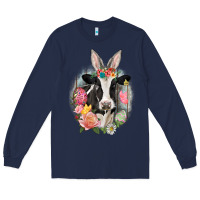 Navy Happy Easter Cow Easter Day Long Sleeve Tee - CowGirlArtShop