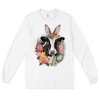 White Happy Easter Cow Easter Day Long Sleeve Tee - CowGirlArtShop