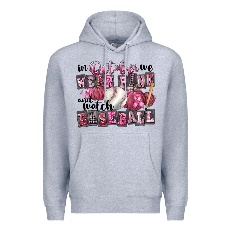In October We Wear Pink And Watch  Baseball Premium Hoodie by FaDigitalArtStudio | Teevron