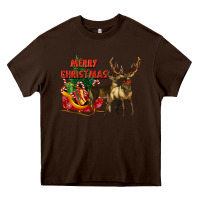 Chocolate Brown merry christmas two deers Heavy Core Tee - LillyAllenDesigns
