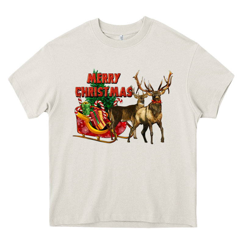 Merry Christmas Two Deers Heavy Core Tee by LillyAllenDesigns | Teevron