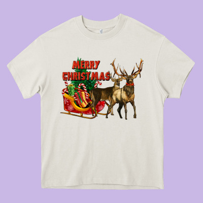 Merry Christmas Two Deers Heavy Core Tee Designed By Lillyallendesigns