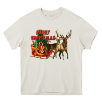 Cream merry christmas two deers Heavy Core Tee - LillyAllenDesigns