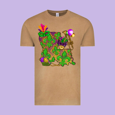 Louisiana Map Mardi Gras Vintage Tee Designed By Howdyjamesfarm