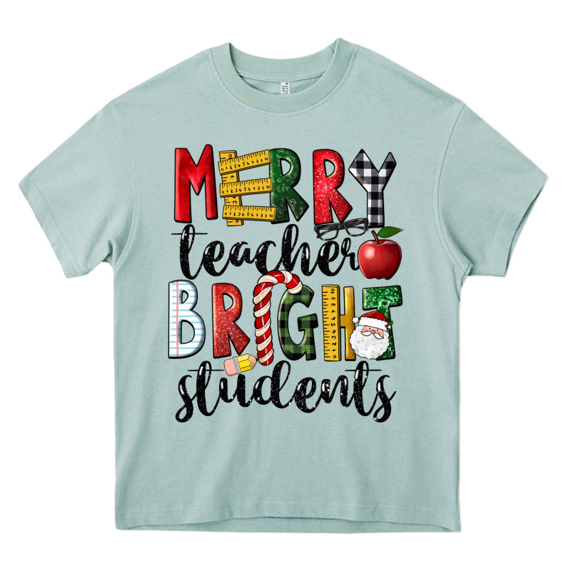 Merry Teacher Bright Students Christmas Heavy Core Tee by LillyAllenDesigns | Teevron