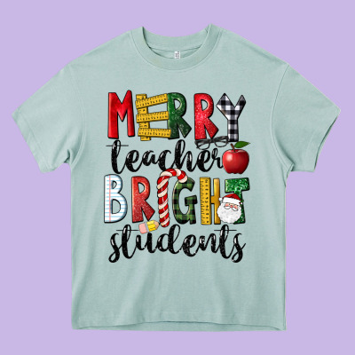 Merry Teacher Bright Students Christmas Heavy Core Tee Designed By Lillyallendesigns
