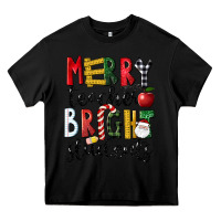 Black Merry Teacher Bright Students Christmas Heavy Core Tee - LillyAllenDesigns