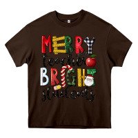 Chocolate Brown Merry Teacher Bright Students Christmas Heavy Core Tee - LillyAllenDesigns