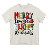 Cream Merry Teacher Bright Students Christmas Heavy Core Tee - LillyAllenDesigns