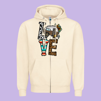 Love Caravan Zipper Hoodie Designed By Cowhidedigitalart