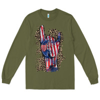 Army Green Freedom rock hand 4th of july Long Sleeve Tee - CowGirlArtShop