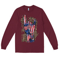 Burgundy Freedom rock hand 4th of july Long Sleeve Tee - CowGirlArtShop