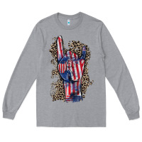Heather Grey Freedom rock hand 4th of july Long Sleeve Tee - CowGirlArtShop