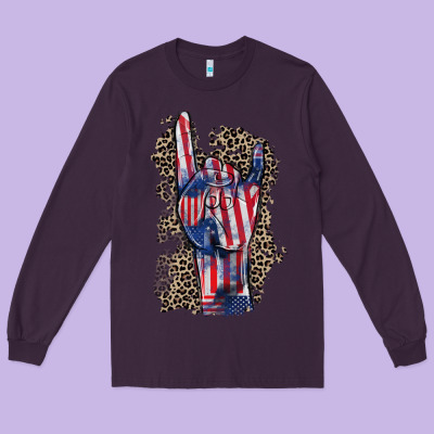 Freedom Rock Hand 4th Of July Long Sleeve Tee Designed By Cowgirlartshop