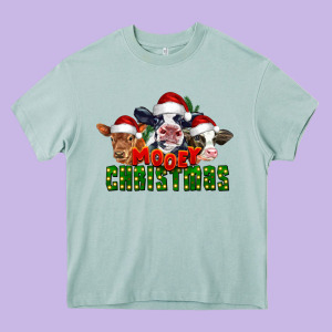 Mooey Christmas Cows Heavy Core Tee Designed By Lillyallendesigns