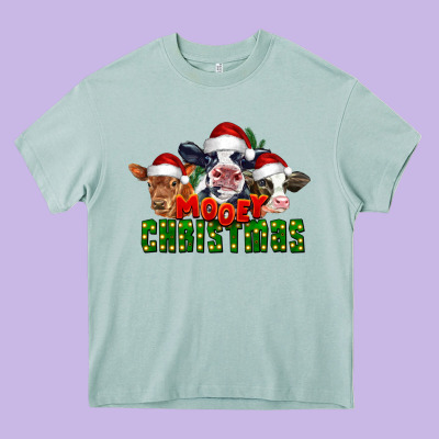 Mooey Christmas Cows Heavy Core Tee Designed By Lillyallendesigns