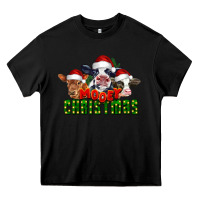 Black Mooey Christmas Cows Heavy Core Tee - LillyAllenDesigns