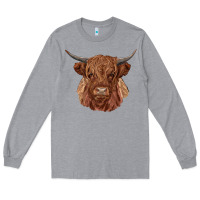 Heather Grey highland cow Long Sleeve Tee - RanaPortraitStore