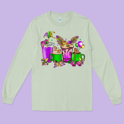Mardi Gras Coffee Cups Long Sleeve Tee Designed By Howdyjamesfarm