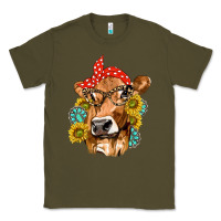 Army Green Western Cow with Sunflowers and Gemstone Classic Tee - texasbilliewilder