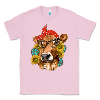Bubblegum Pink Western Cow with Sunflowers and Gemstone Classic Tee - texasbilliewilder