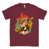 Burgundy Western Cow with Sunflowers and Gemstone Classic Tee - texasbilliewilder