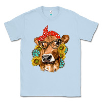 Dusty Blue Western Cow with Sunflowers and Gemstone Classic Tee - texasbilliewilder
