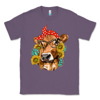 Lavender Western Cow with Sunflowers and Gemstone Classic Tee - texasbilliewilder