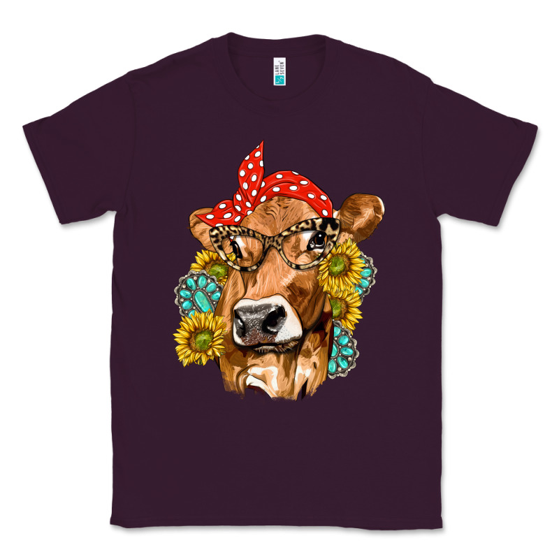 Western Cow With Sunflowers And Gemstone Classic Tee by texasbilliewilder | Teevron