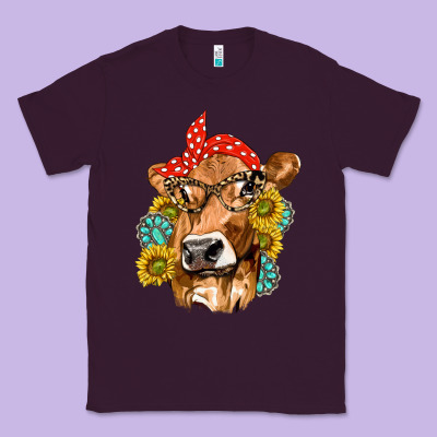 Western Cow With Sunflowers And Gemstone Classic Tee Designed By Texasbilliewilder