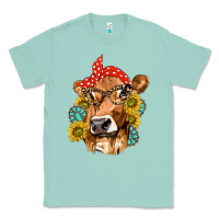 Seafoam Western Cow with Sunflowers and Gemstone Classic Tee - texasbilliewilder