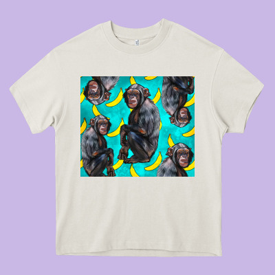 Chimpanzee And Banana Heavy Core Tee Designed By Lillyallendesigns