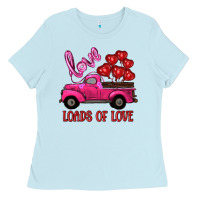 Baby Blue valentine's day loads of love turck with balloons Ladies Tee - RanaPortraitStore