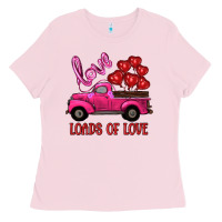 Bubblegum Pink valentine's day loads of love turck with balloons Ladies Tee - RanaPortraitStore