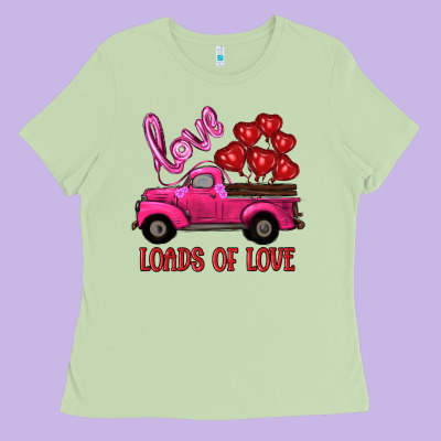 Valentine's Day Loads Of Love Turck With Balloons Ladies Tee Designed By Ranaportraitstore