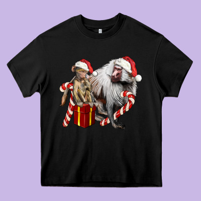 Christmas Baboon Baby And Mama Heavy Core Tee Designed By Lillyallendesigns