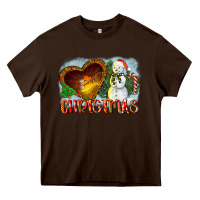 Chocolate Brown Christmas Snowman Heavy Core Tee - LillyAllenDesigns