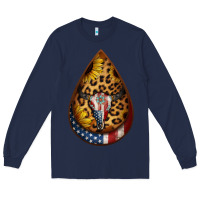 Navy american sunflower bullskull teardrop earrings Long Sleeve Tee - Jasminsmagicworld
