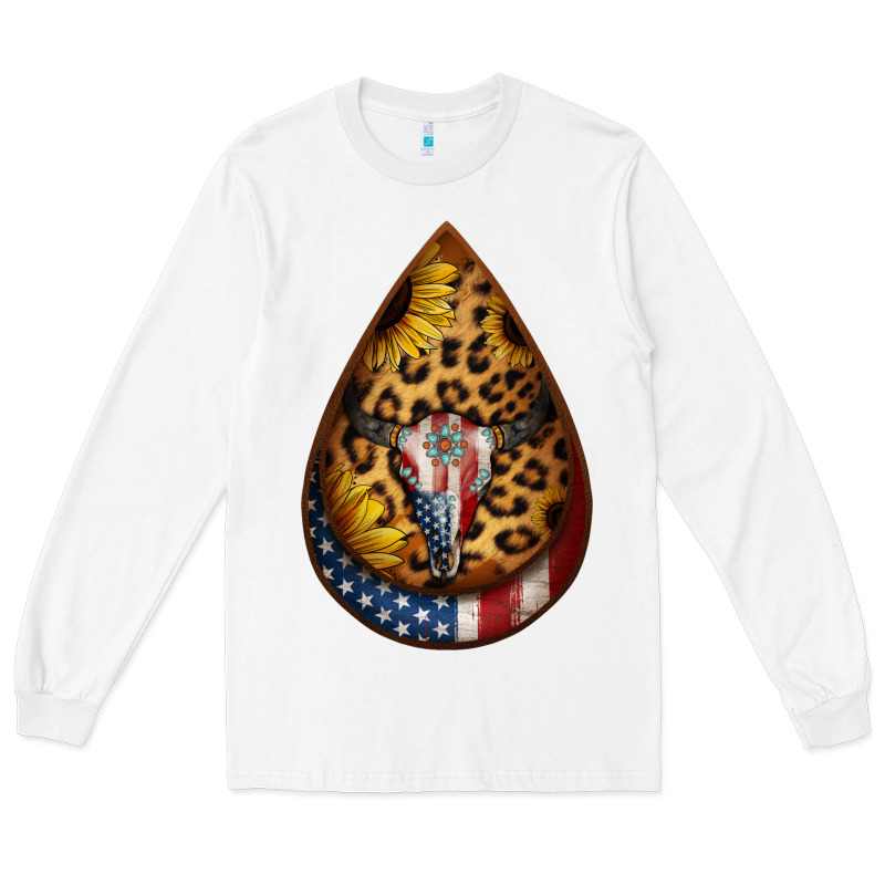 American Sunflower Bullskull Teardrop Earrings Long Sleeve Tee by Jasminsmagicworld | Teevron
