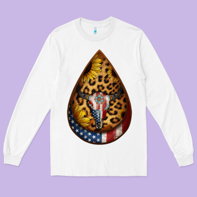 American Sunflower Bullskull Teardrop Earrings Long Sleeve Tee Designed By Jasminsmagicworld