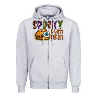 Heather Grey spooky pumpkin Zipper Hoodie - SublimationCraftShop