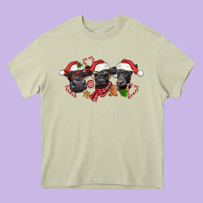 Christmas Black Angus Cows Heavy Core Tee Designed By Lillyallendesigns