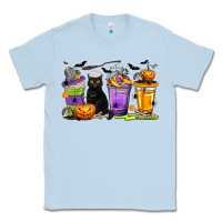 Dusty Blue Halloween Cat Coffee Cups Classic Tee - texasbilliewilder