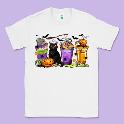 Halloween Cat Coffee Cups Classic Tee Designed By Texasbilliewilder