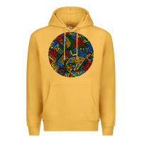 Mustard african fabric pattern round earrings 3 Premium Hoodie - BundleAndBundleShop